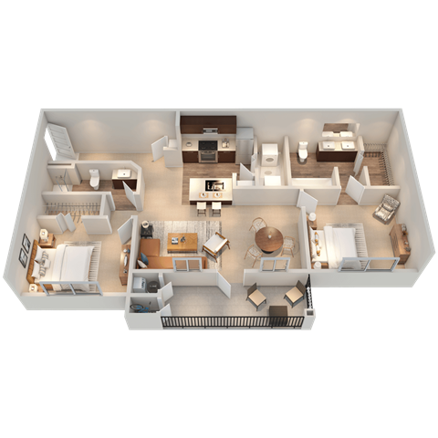 Floor plan for 2 beds, 2 baths, 1085 sqft